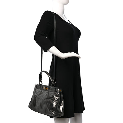 Fendi Metallic Fan Vitello Medium Peekaboo Iconic Satchel Silver 2 of 11