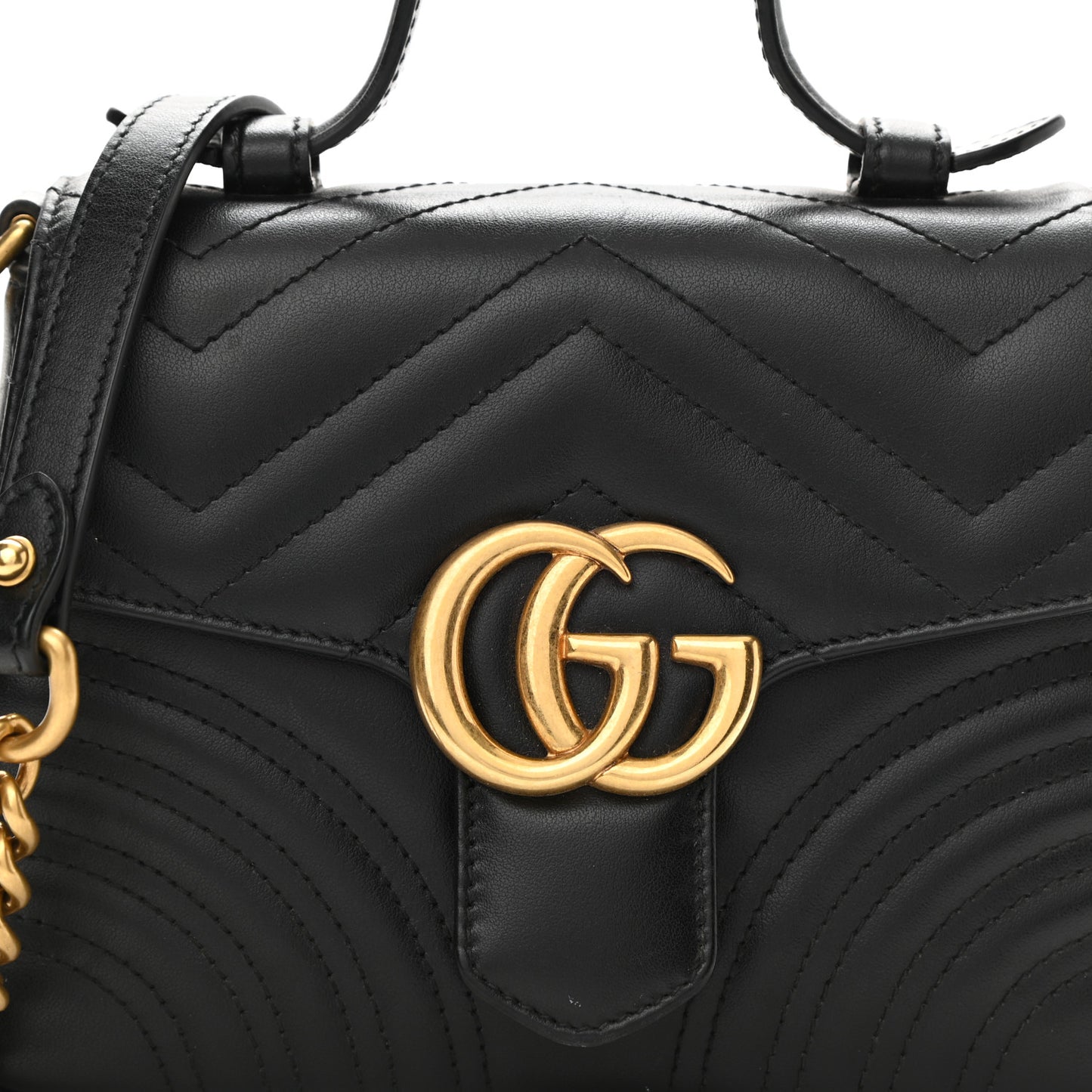Calfskin Matelasse Mini GG Marmont Top Handle Shoulder Bag Black
