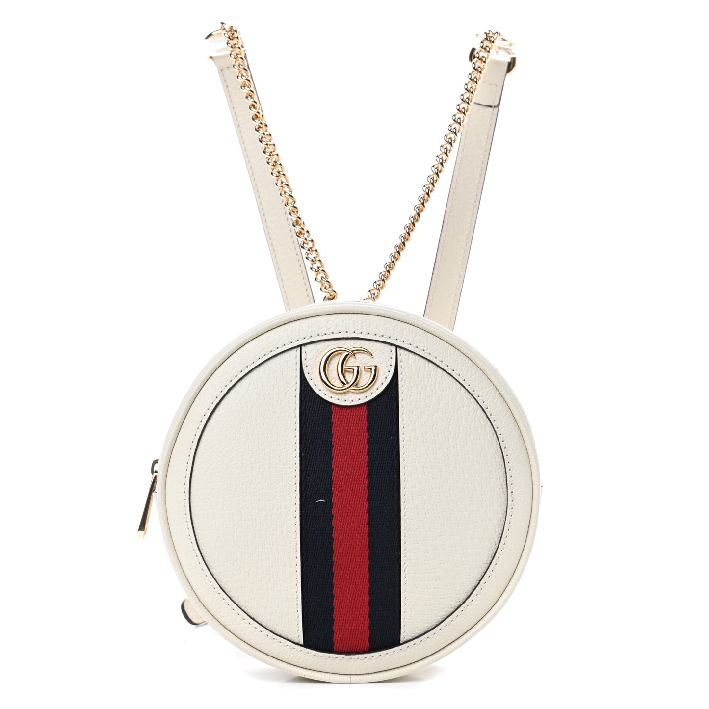 Textured Calfskin Web Mini Ophidia Round Backpack Mystic White