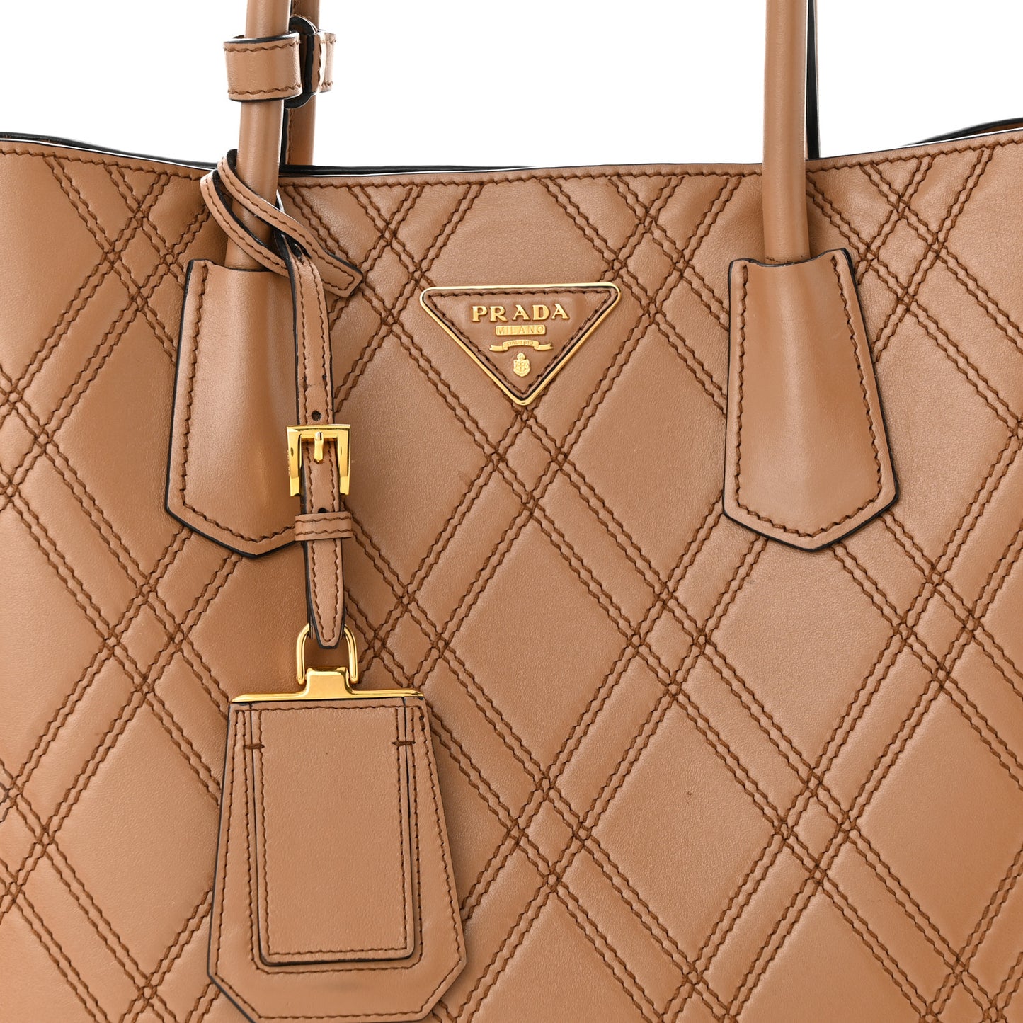 City Calfskin Diamond Stitched Medium Double Bag Caramel