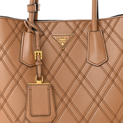 Prada City Calfskin Diamond Stitched Medium Double Bag Caramel 8 of 13