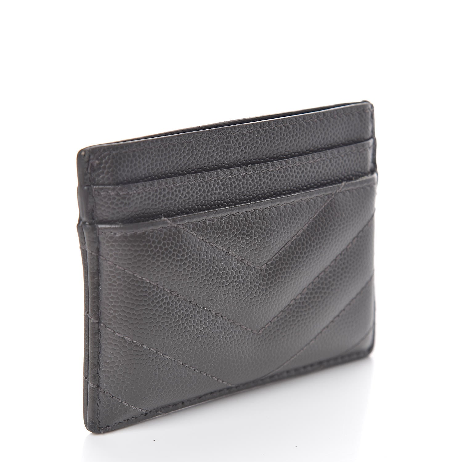 Saint Laurent Grain De Poudre Matelasse Chevron Monogram Credit Card Case Fog 3 of 7