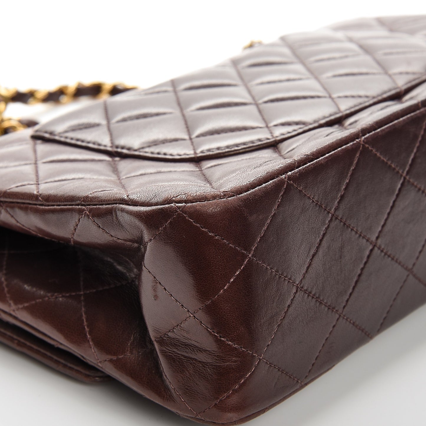 Lambskin Quilted Medium Double Flap Brown