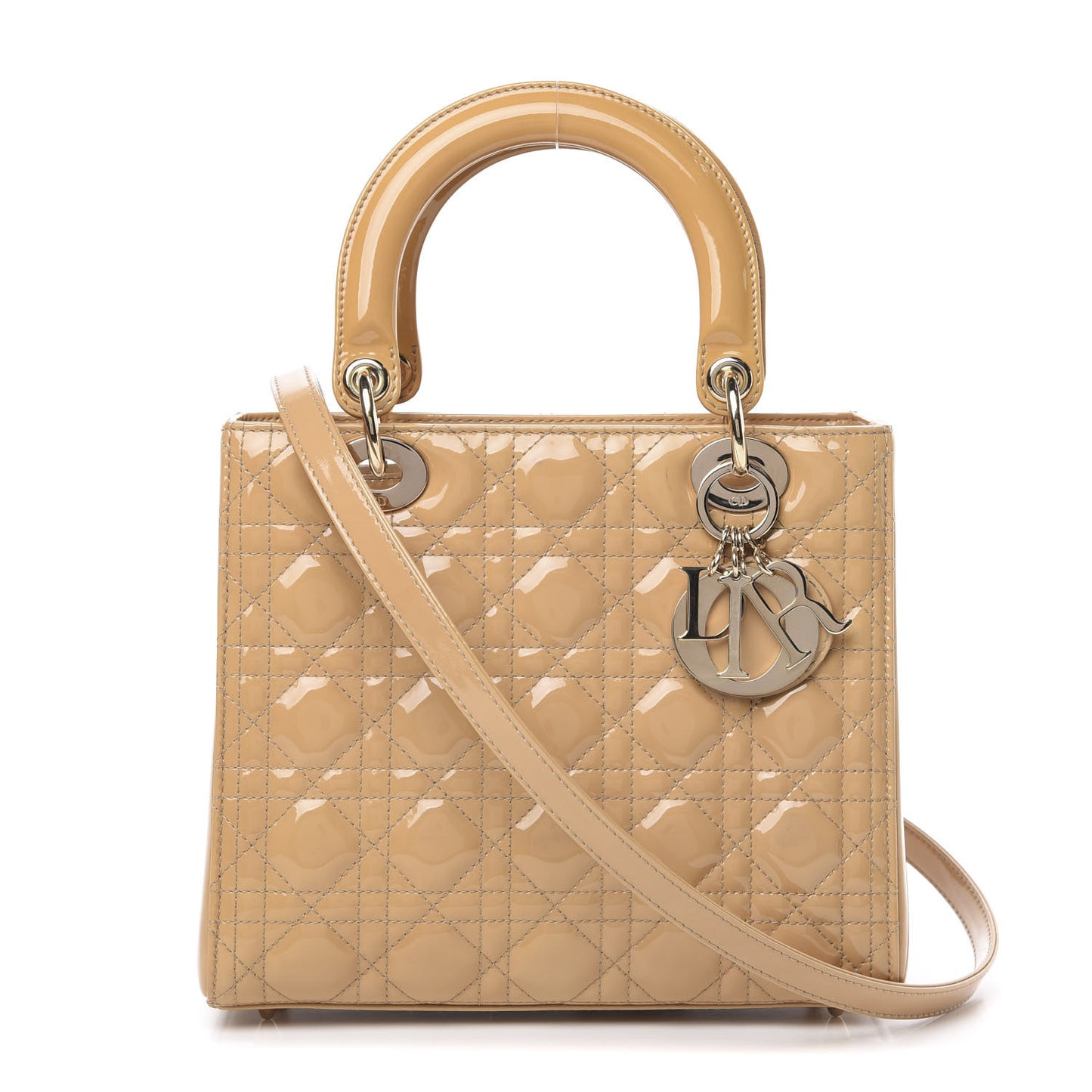 Patent Cannage Medium Lady Dior Beige