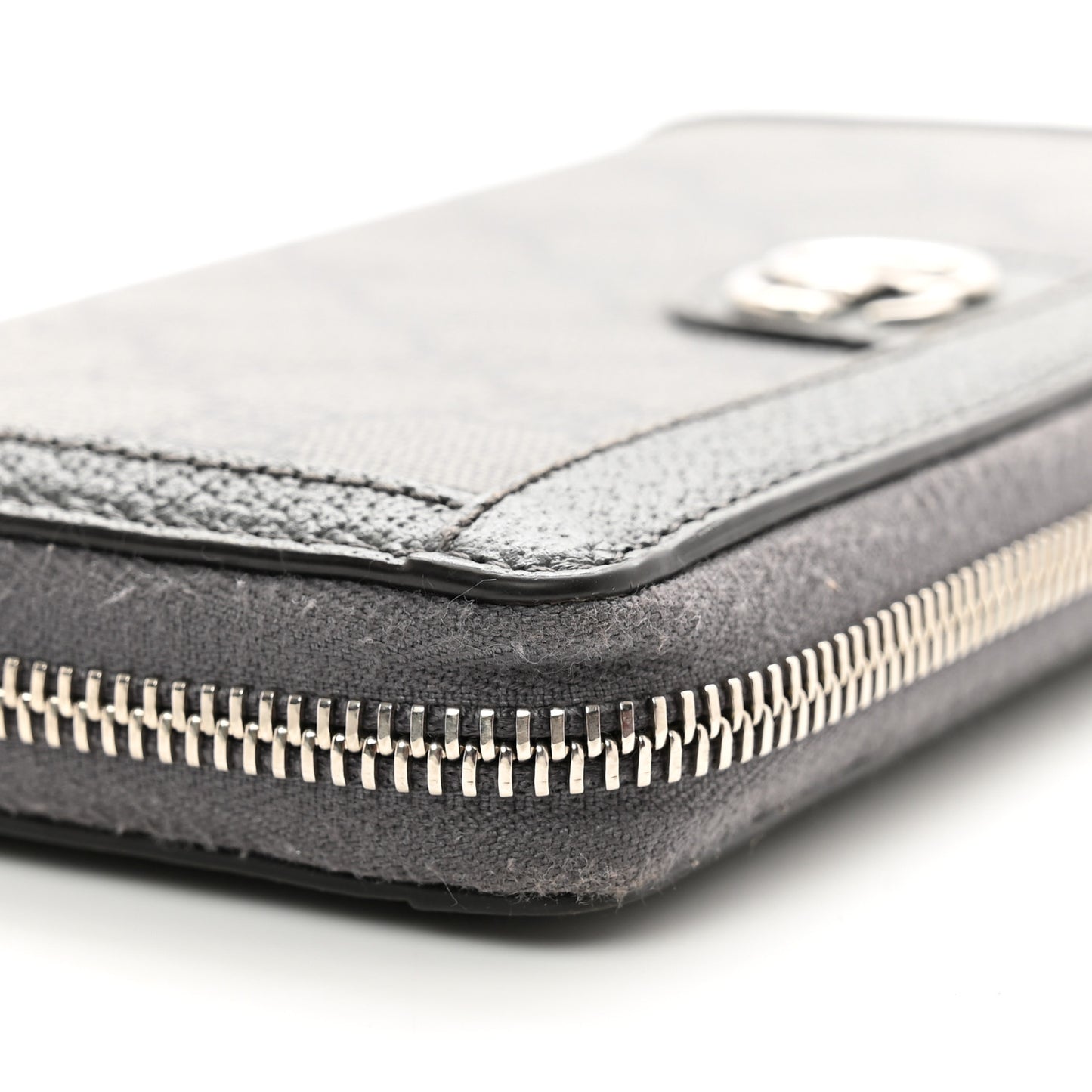 GG Supreme Monogram Textured Dollar Calfskin Ophidia Zip Around Wallet Grey Black Graphite Grey