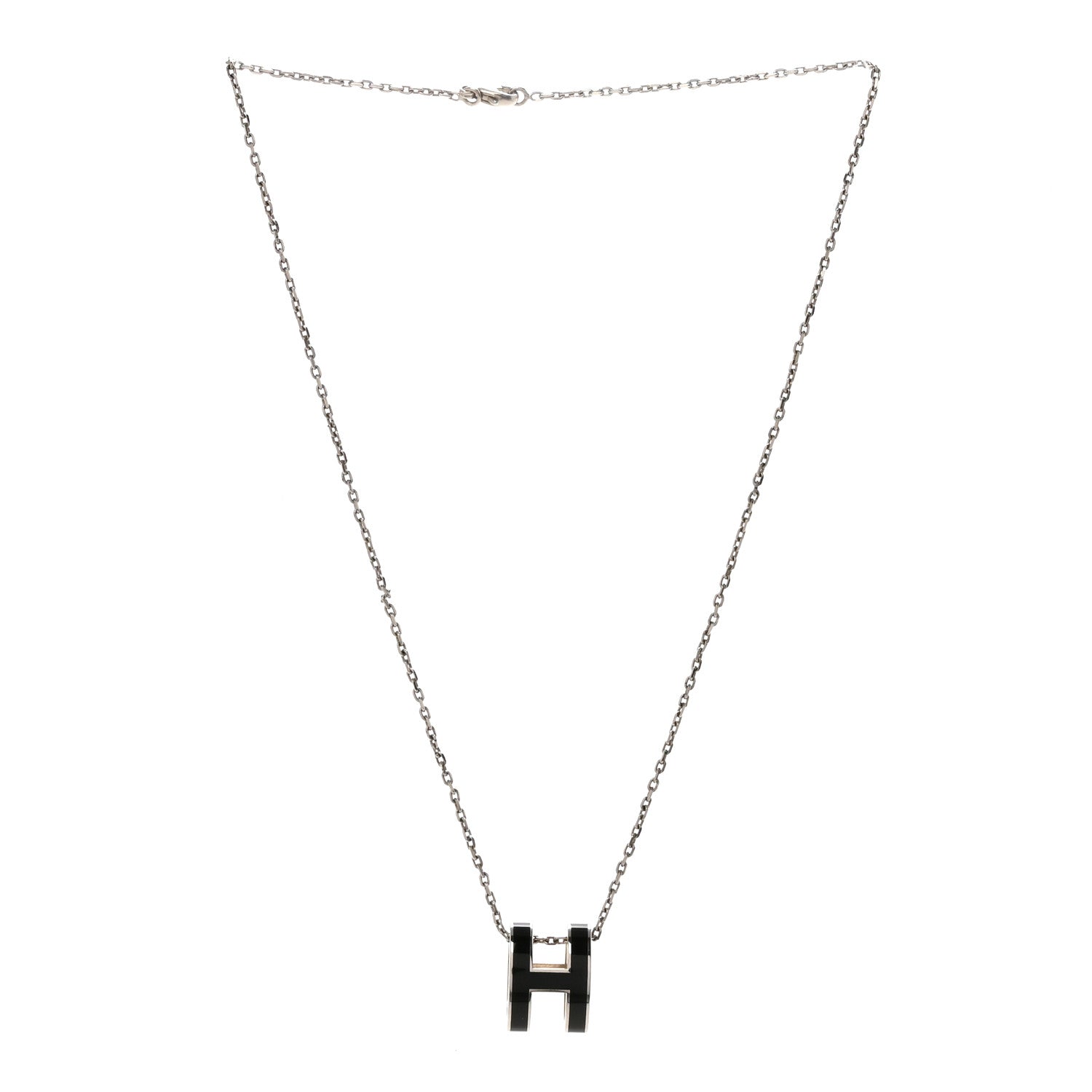 Hermes Lacquered Palladium Pop H Pendant Necklace Black 3 of 7
