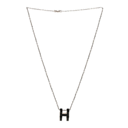 Hermes Lacquered Palladium Pop H Pendant Necklace Black 3 of 7