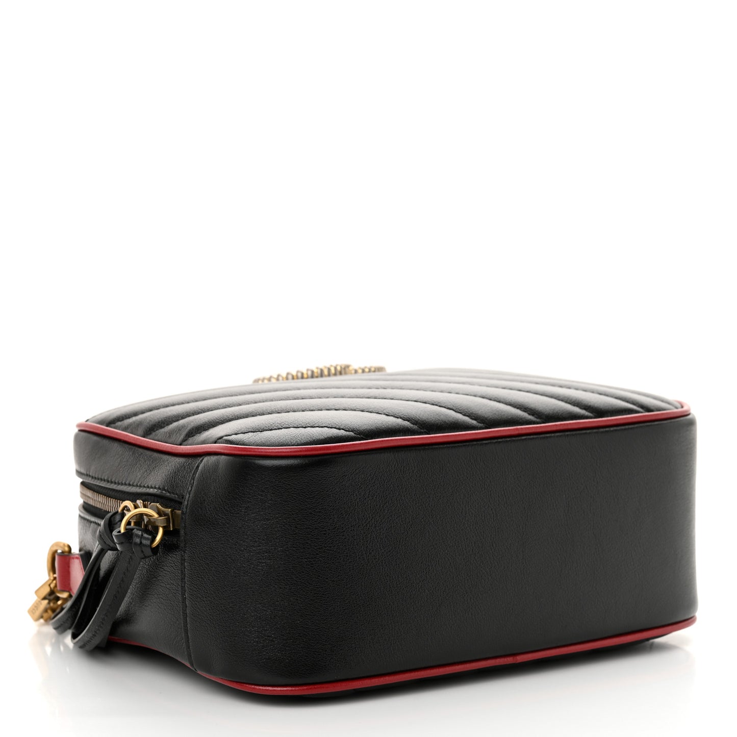 Vintage Effect Calfskin Matelasse Diagonal Small Torchon GG Marmont Bamboo Top Handle Shoulder Bag Black Romantic Cherry