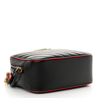 Gucci Vintage Effect Calfskin Matelasse Diagonal Small Torchon GG Marmont Bamboo Top Handle Shoulder Bag Black Romantic Cherry 4 of 11