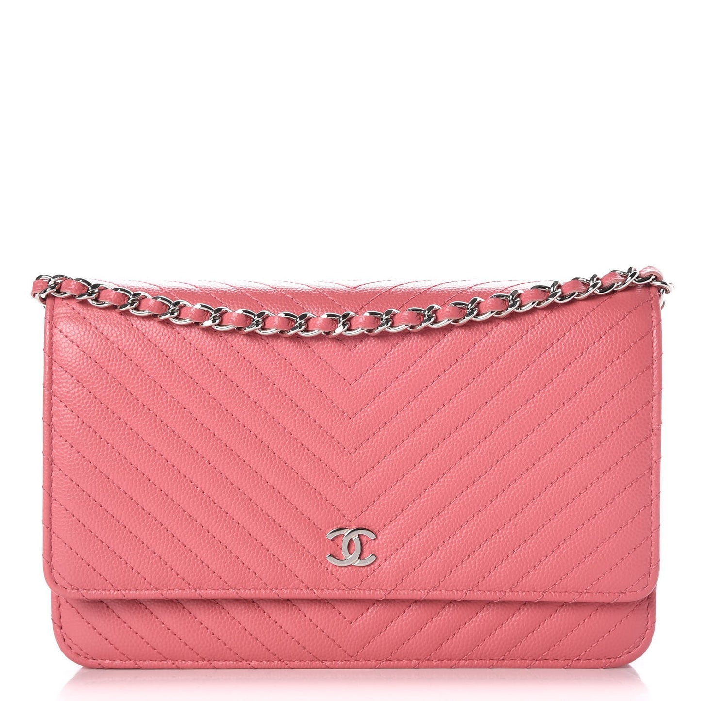 Caviar Chevron Quilted Wallet On Chain WOC Pink