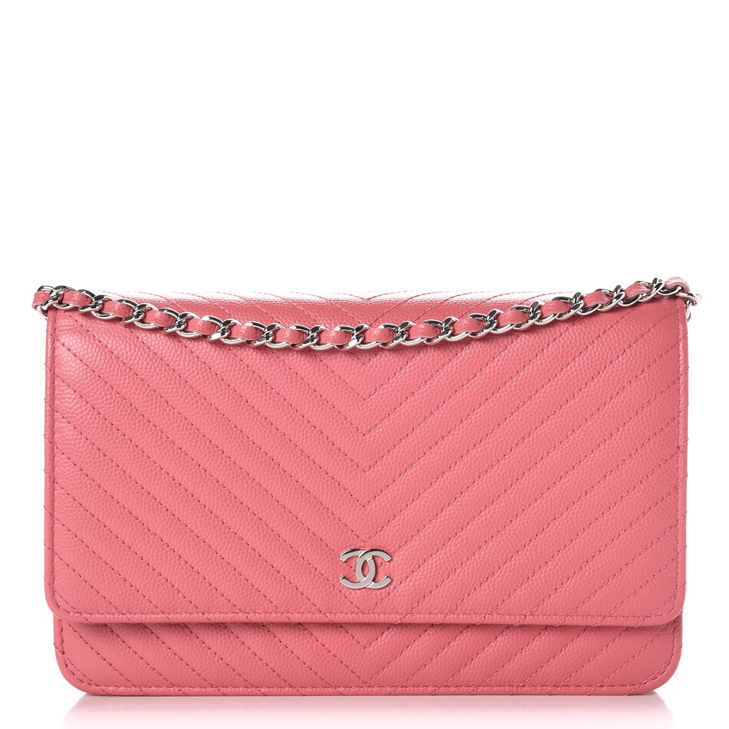 Chanel Caviar Chevron Quilted Wallet On Chain WOC Pink 1 of 9