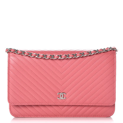 Chanel Caviar Chevron Quilted Wallet On Chain WOC Pink 1 of 9