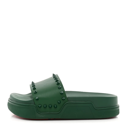 Christian Louboutin Calfskin Studded Pool Fun Platform Flat Slide Sandals 35 Green 1 of 9