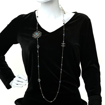 Chanel Crystal Pearl Bead CC Long Necklace Gold Blue 2 of 6