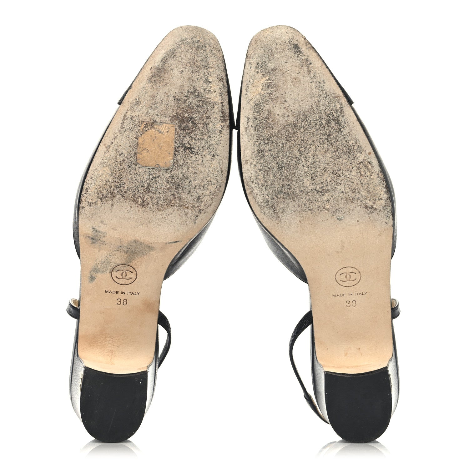Chanel Goatskin Grosgrain Cap Toe CC Slingback Sandals 38 Black 6 of 11