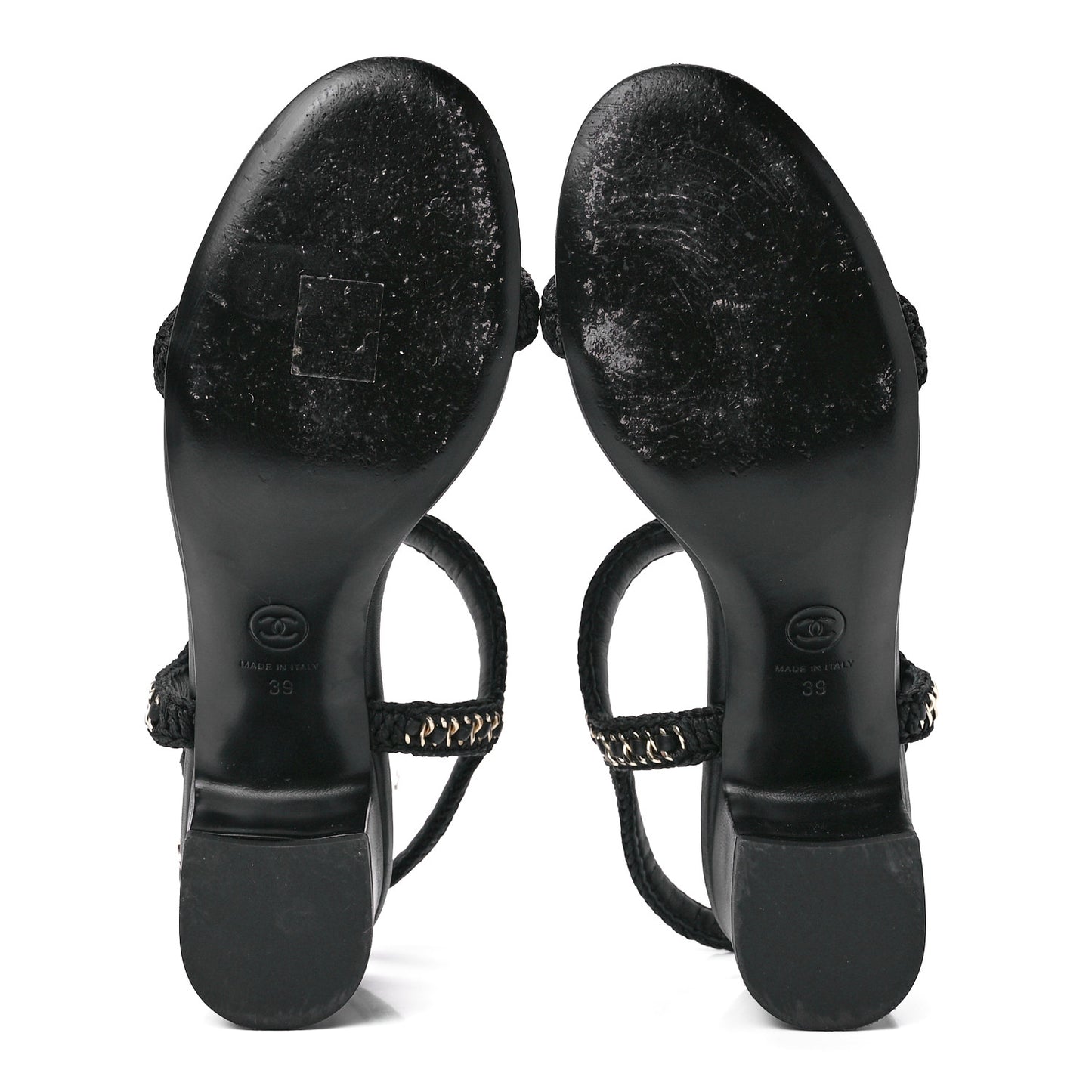 Lambskin CC Chain Braided Sandals 39 Black