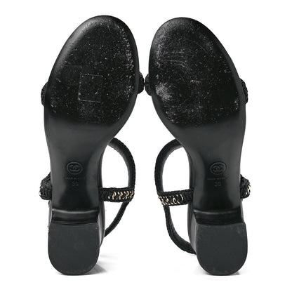 Chanel Lambskin CC Chain Braided Sandals 39 Black 5 of 9