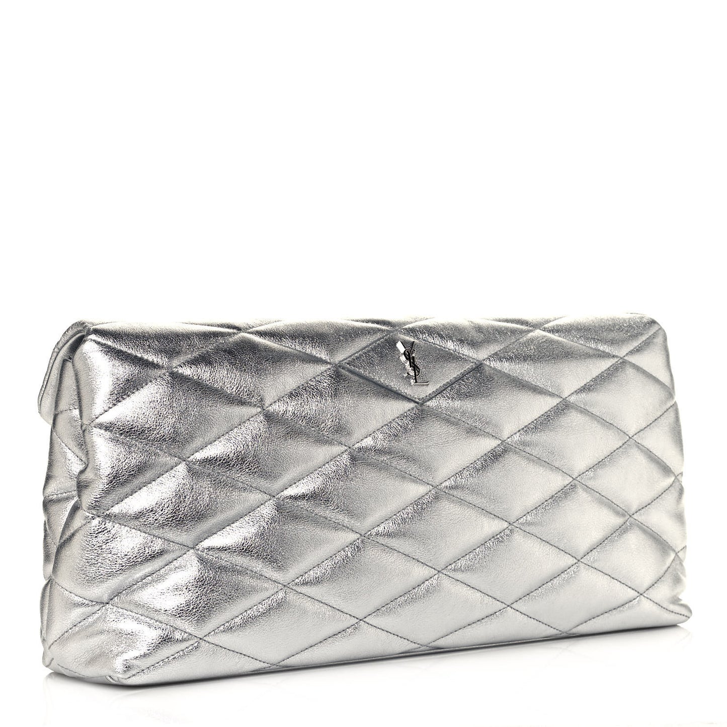 Metallic Lambskin Quilted Sade Puffer Envelope Clutch Argento