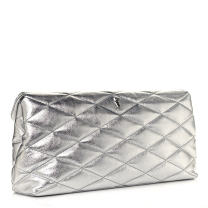 Saint Laurent Metallic Lambskin Quilted Sade Puffer Envelope Clutch Argento 3 of 13