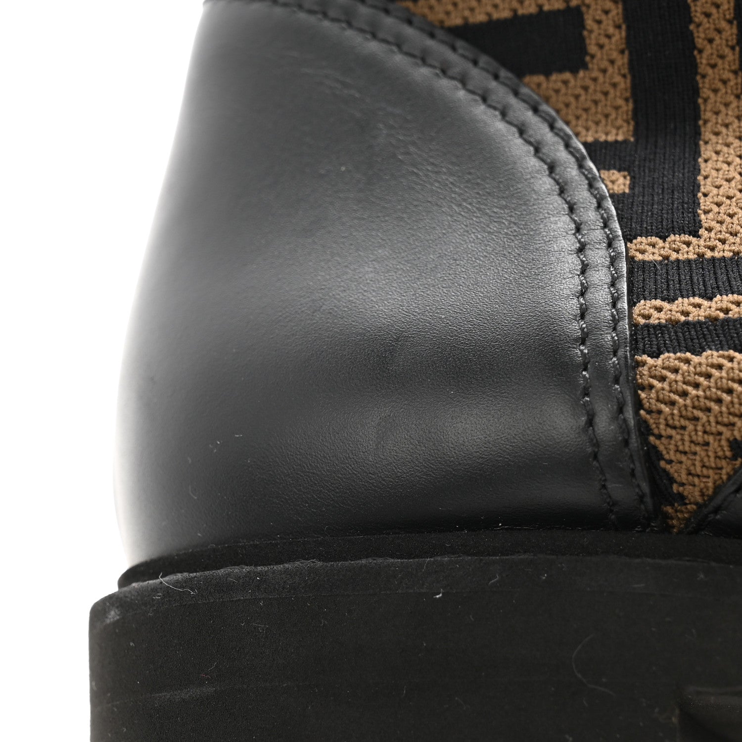 Fendi Calfskin Stretch Fabric FF Rockoko Biker Boots 39 Black Tobacco 7 of 7