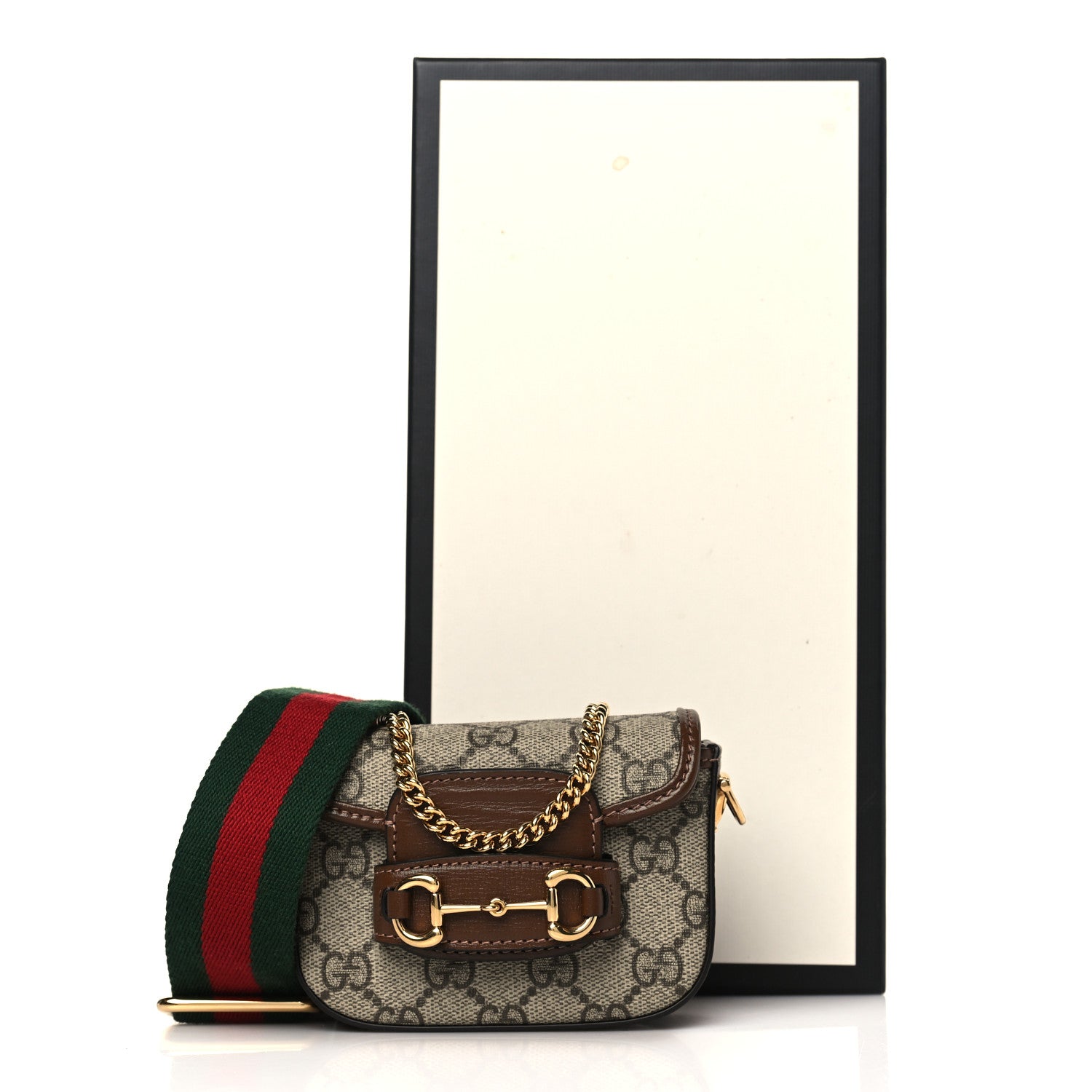 Gucci GG Supreme Monogram Azalea Calfskin Web Horsebit 1955 Wallet On Strap Beige Ebony Brown Sugar 9 of 9