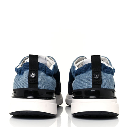 Chanel Denim Suede Calfskin Womens CC Sneakers 39 Dark Blue White Black 9 of 18