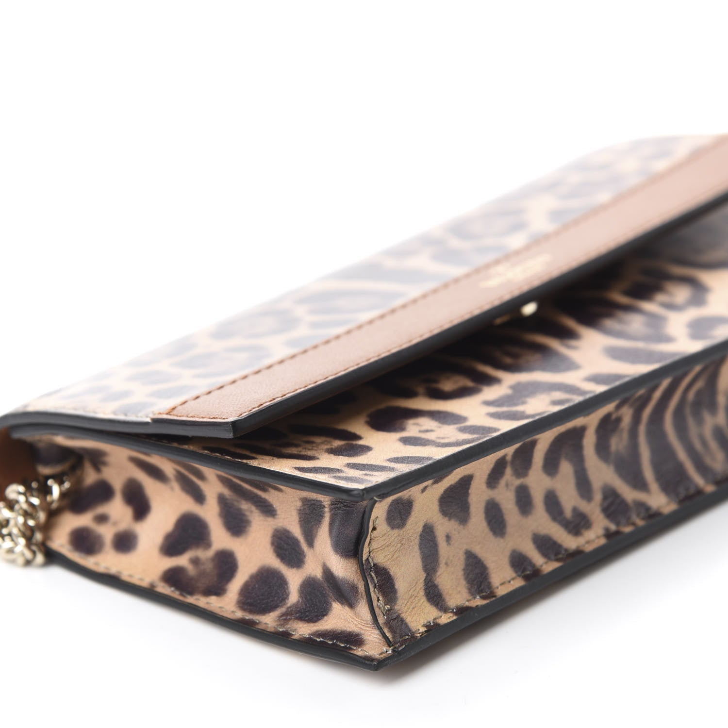 Valentino Garavani Calfskin Leopard Print City Safari Wallet On Chain Brown 6 of 9