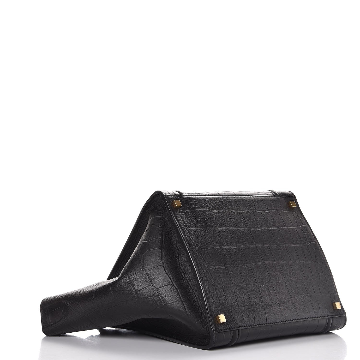 Celine Crocodile Embossed Calfskin Medium Phantom Luggage Black 4 of 8