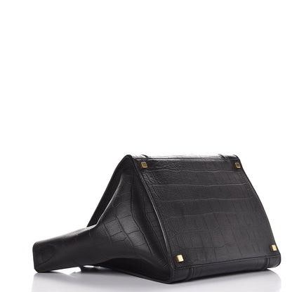 Celine Crocodile Embossed Calfskin Medium Phantom Luggage Black 4 of 8