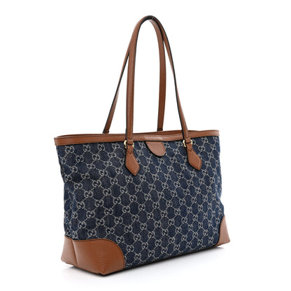 Gucci New Denim GG Monogram Medium Ophidia Shopping Tote Blue Tea Cuir 3 of 10