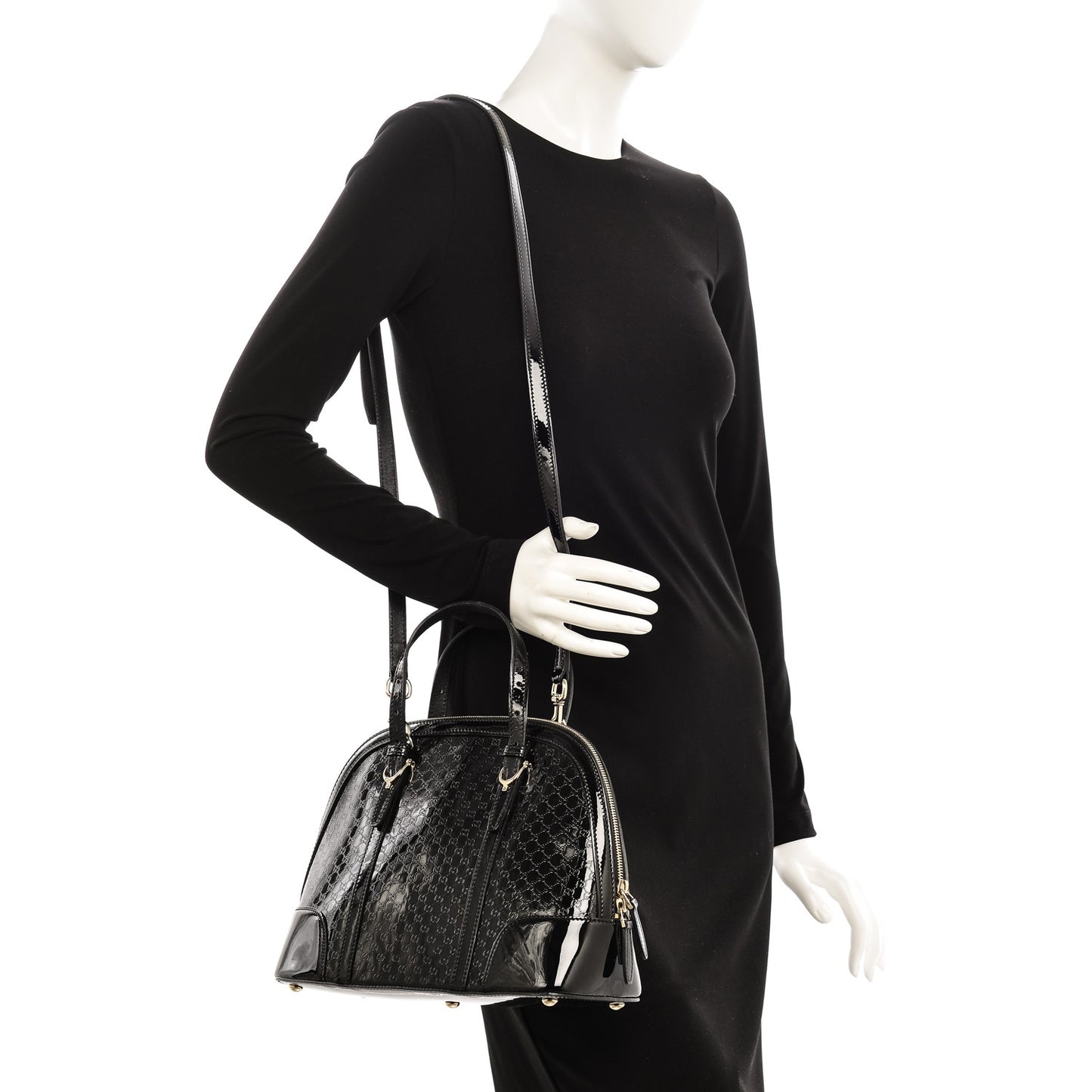 Patent Microguccissima Small Nice Top Handle Dome Bag Black
