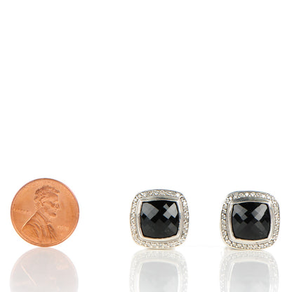 David Yurman Sterling Silver Pave Diamond Black Onyx 11mm Albion Earrings 2 of 4