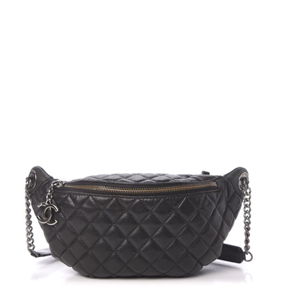 Chanel Lambskin Quilted Banane Waist Bag Fanny Pack Black 1 of 18