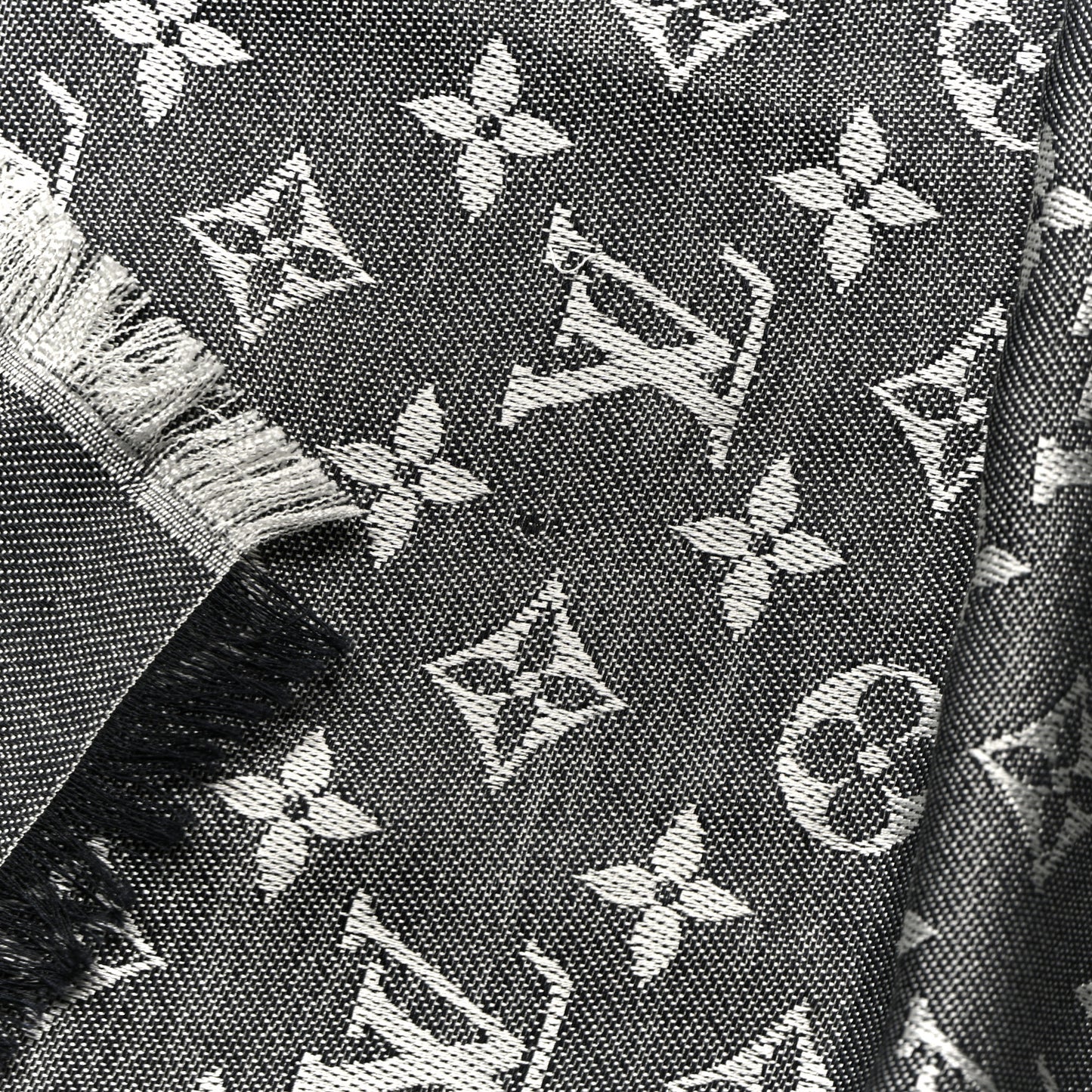 Silk Wool Monogram Denim Shawl Black