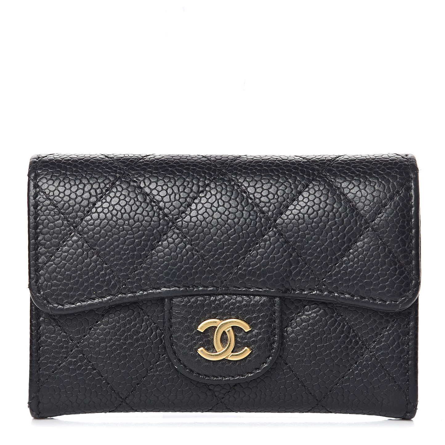 Caviar Quilted Flap Card Holder Black