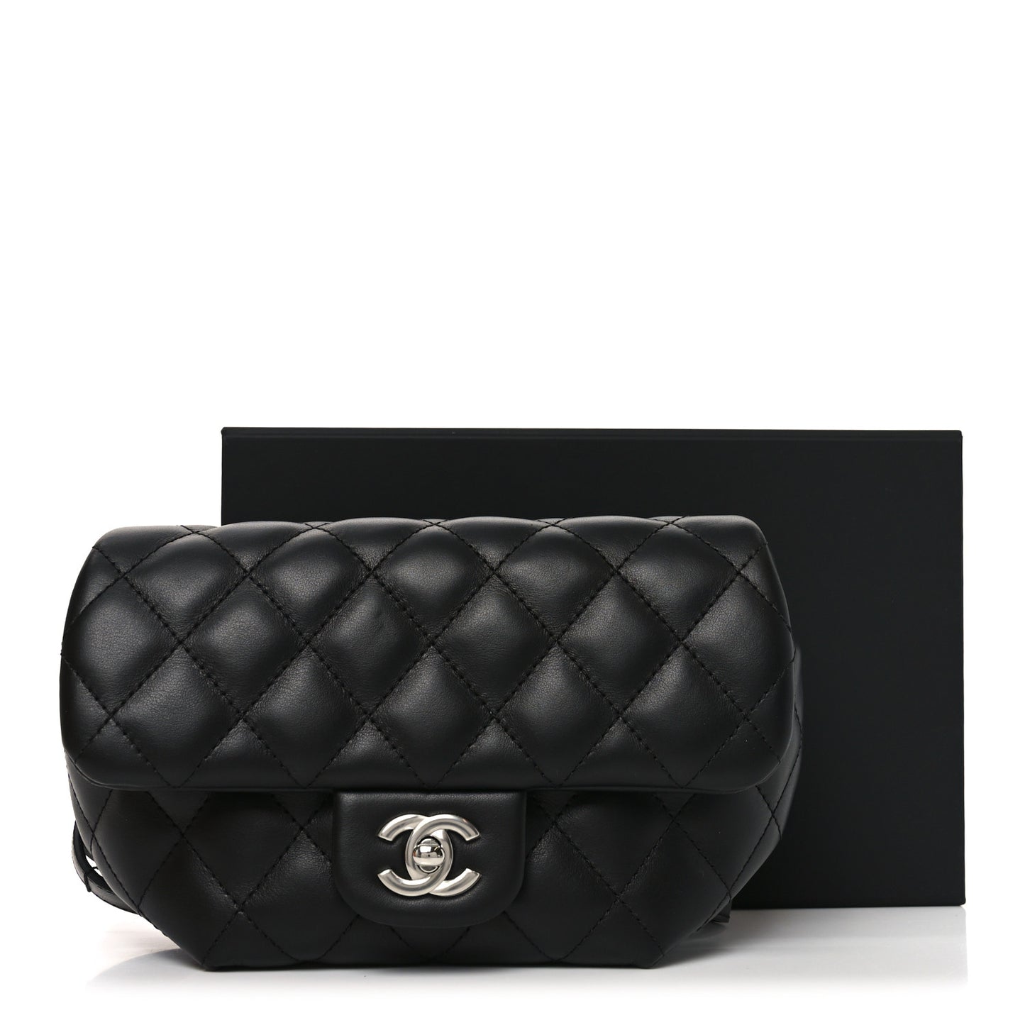 Calfskin Quilted CC Uniform Flap Belt Bag Black