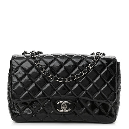 Chanel Crinkled Patent Quilted Jumbo Single Flap Black 1 of 10