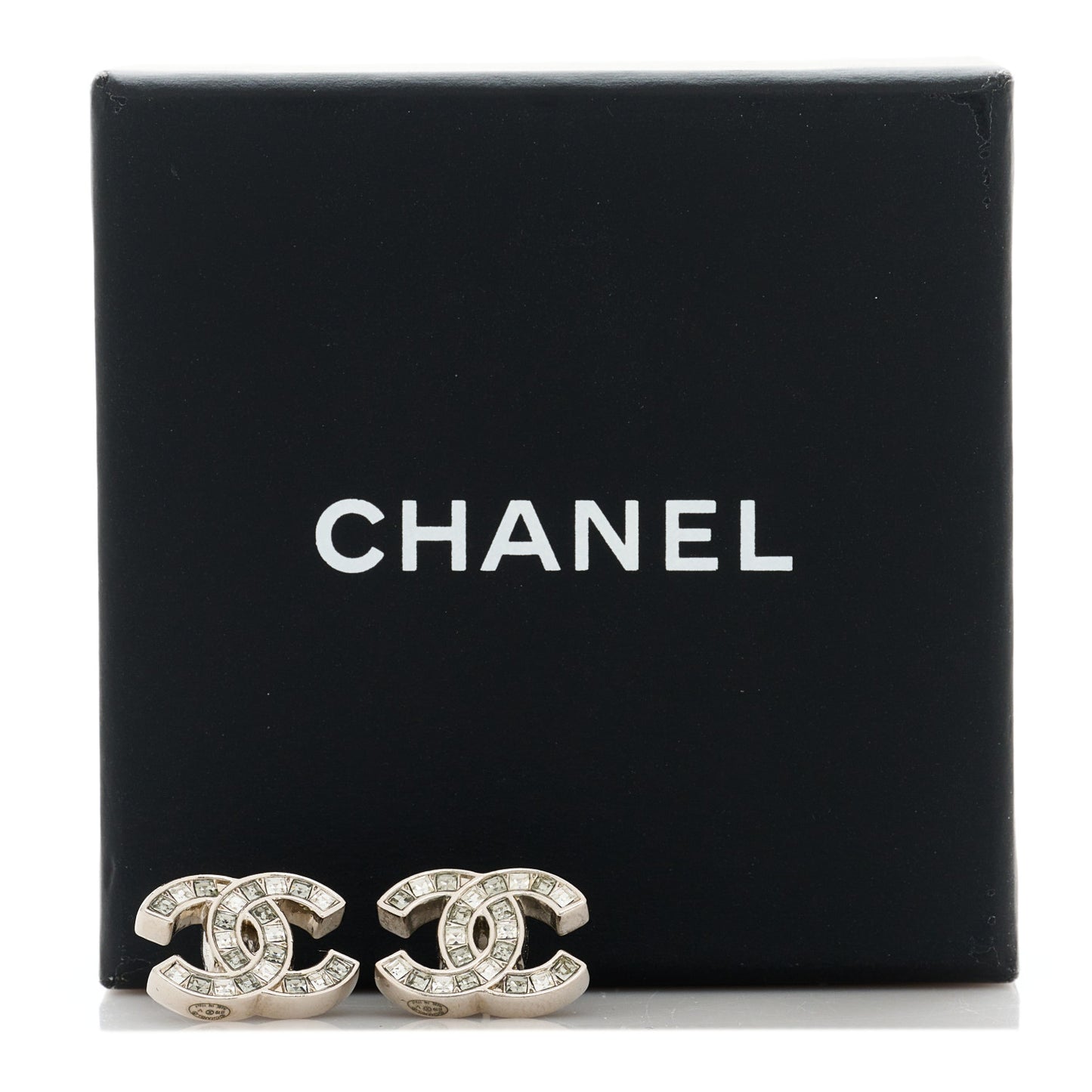 Baguette Crystal CC Earrings Silver Grey