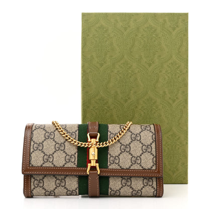 Gucci GG Supreme Monogram Azalea Calfskin Web Jackie 1961 Chain Wallet Beige Ebony Brown Sugar 12 of 12