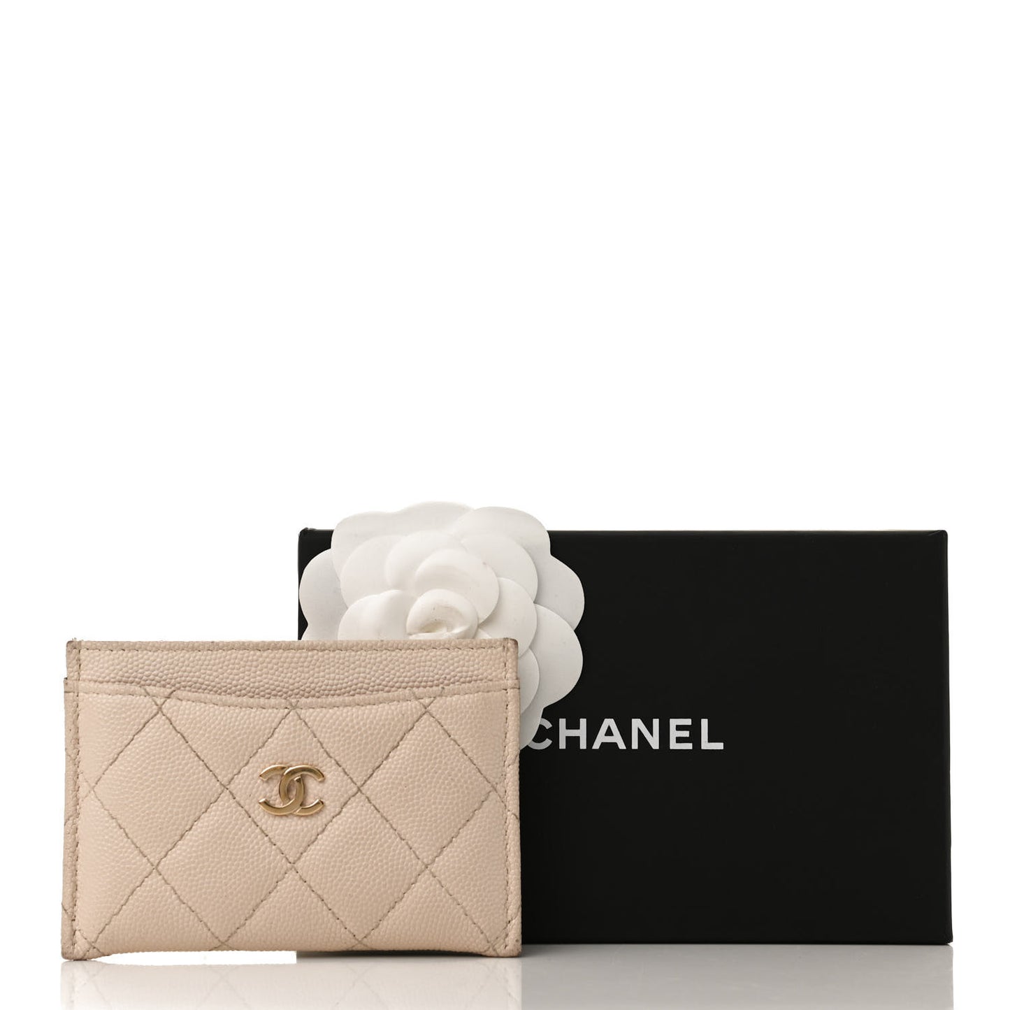Caviar Quilted Card Holder Light Beige
