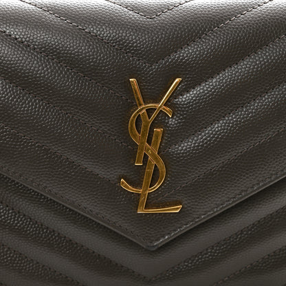 Saint Laurent Grain De Poudre Matelasse Chevron Monogram Envelope Chain Wallet Pebble 11 of 13