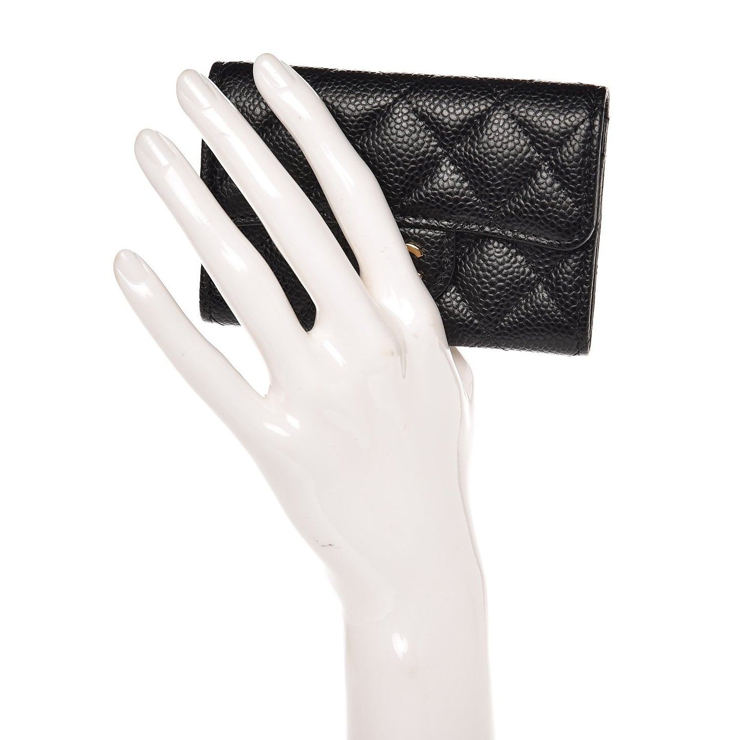 Caviar Quilted Flap Card Holder Black