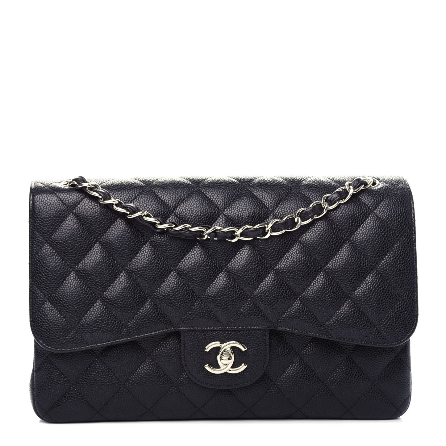 Caviar Quilted Jumbo Double Flap Black