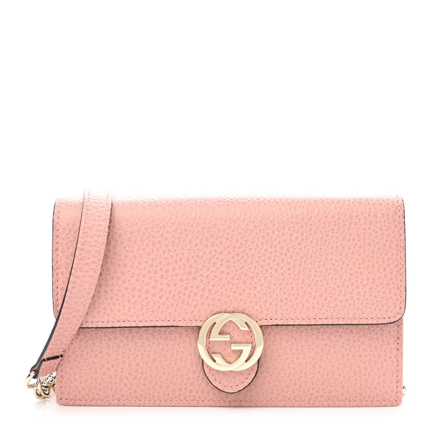 Dollar Calfskin Interlocking G Chain Wallet Soft Pink