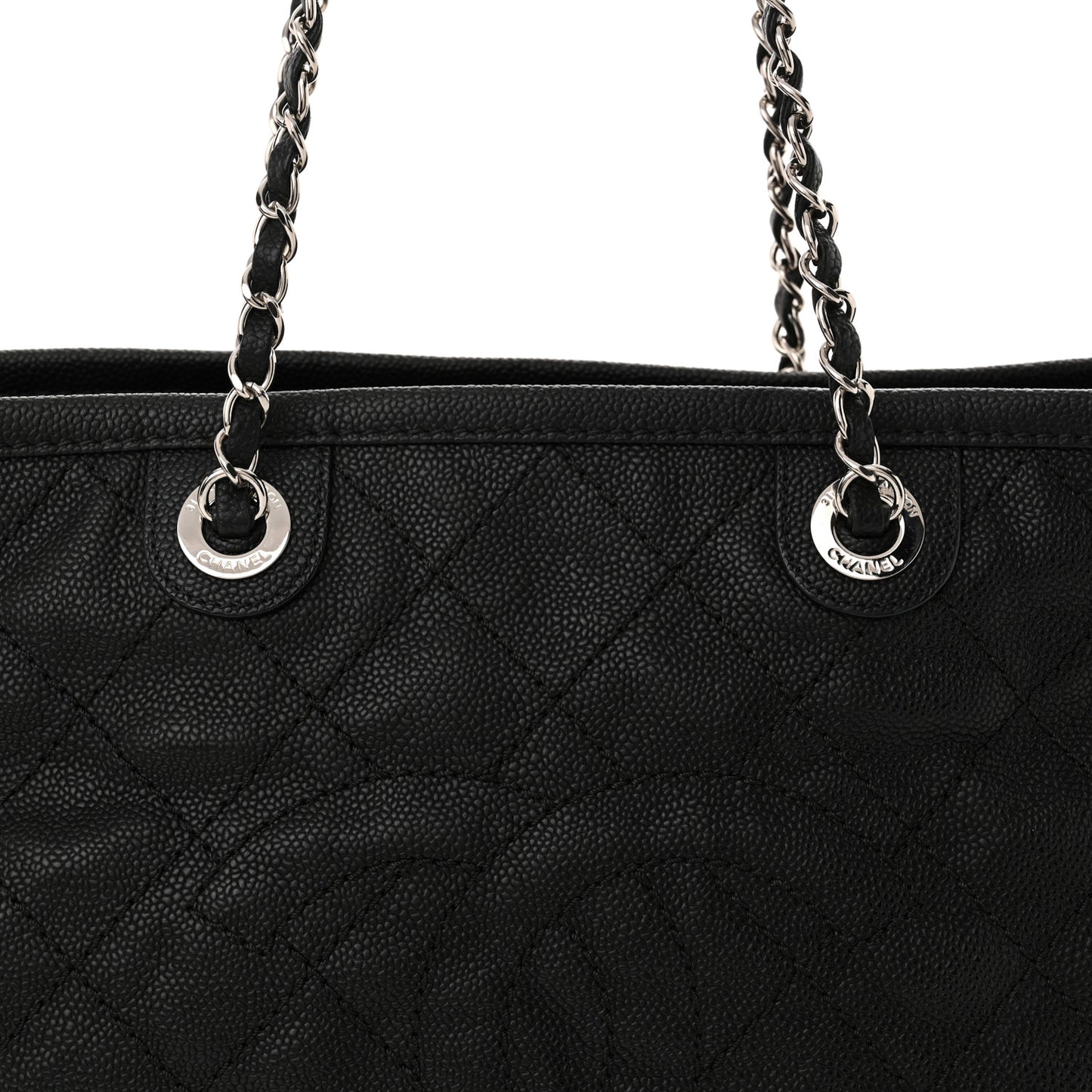 Grained Calfskin Quilted Small Daily Shopping Tote Black