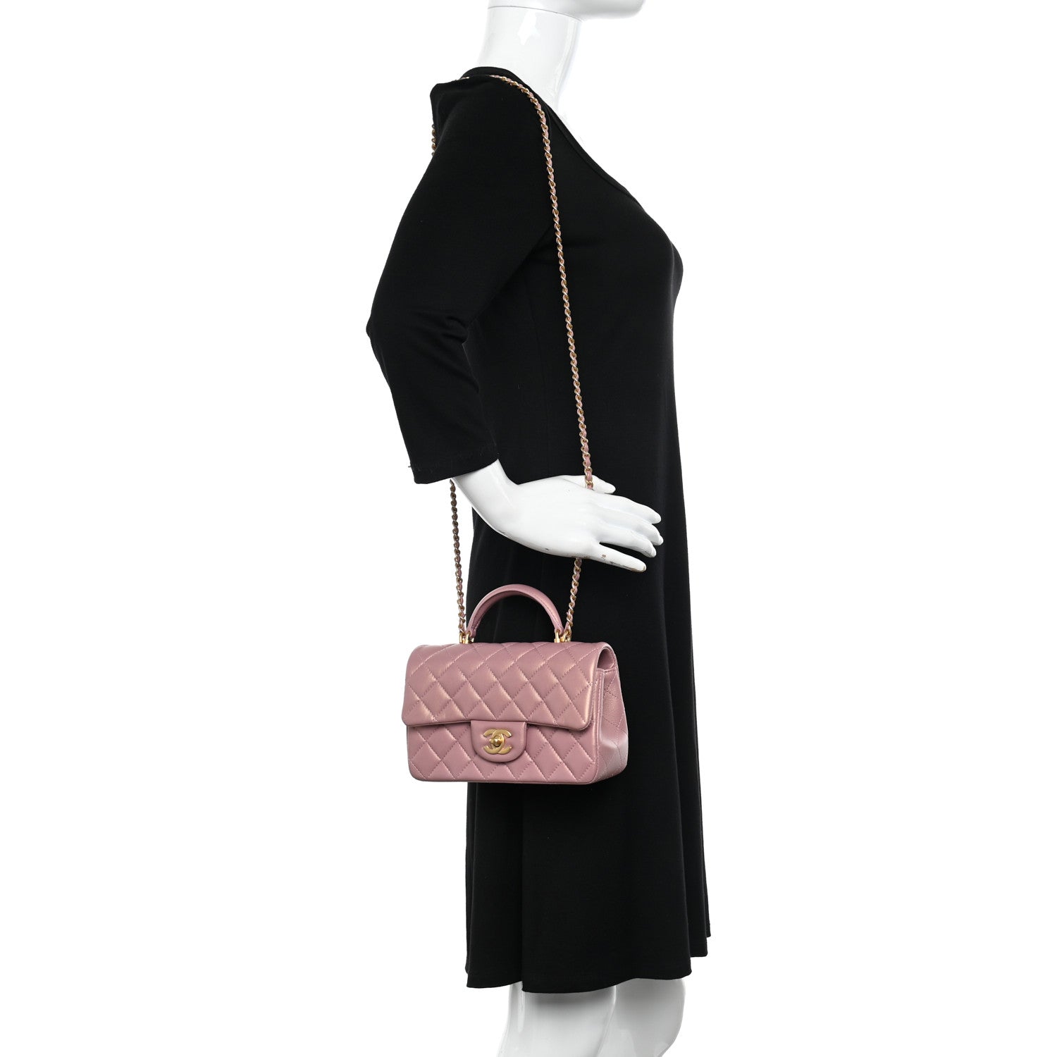 Chanel Iridescent Lambskin Quilted Mini Top Handle Rectangular Flap Pink 2 of 11
