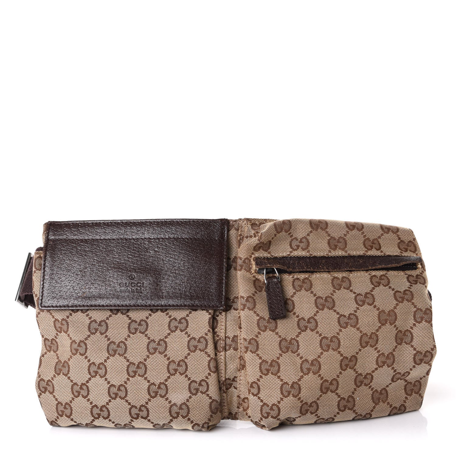 Gucci GG Monogram Double Pocket Belt Bag Dark Brown 1 of 10