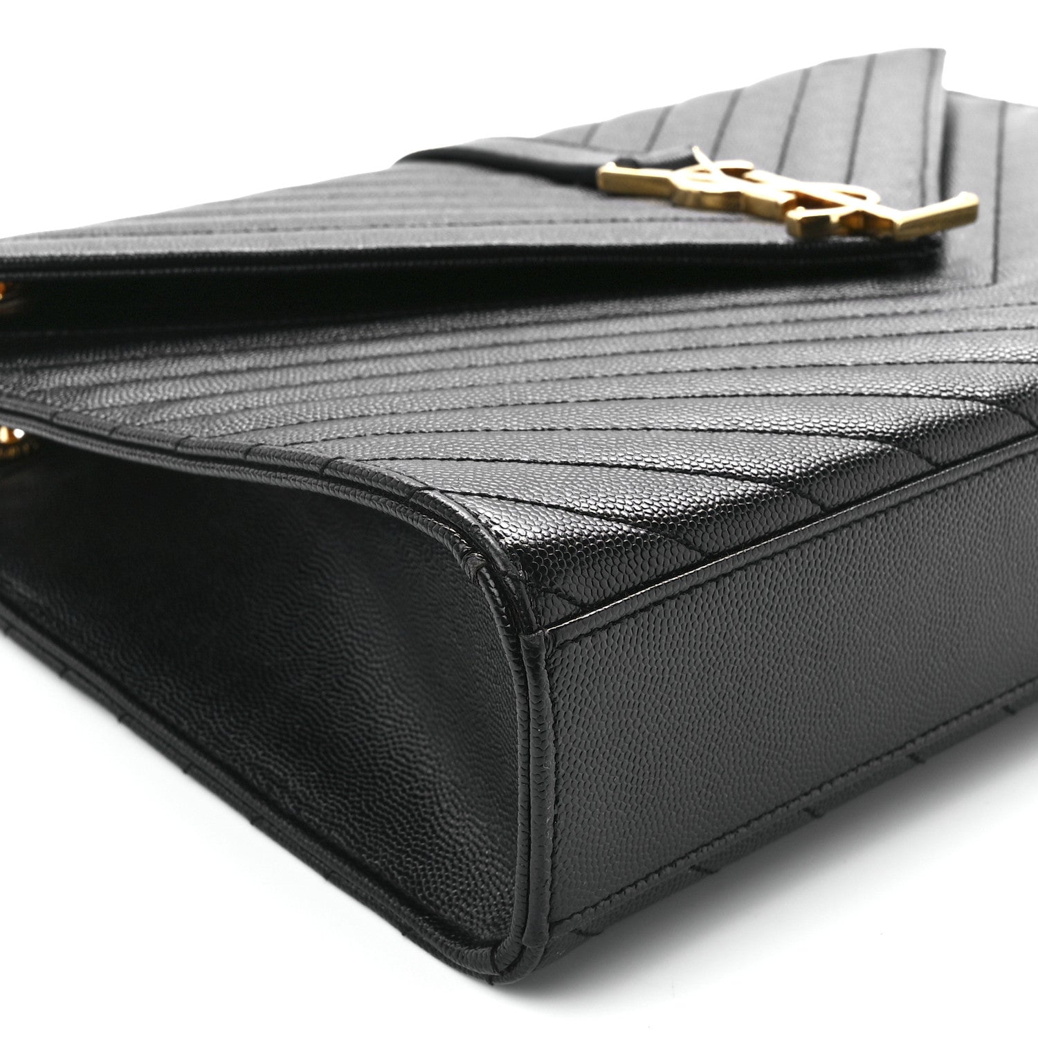 Saint Laurent Grain De Poudre Matelasse Chevron Large Monogram Satchel Black 12 of 13