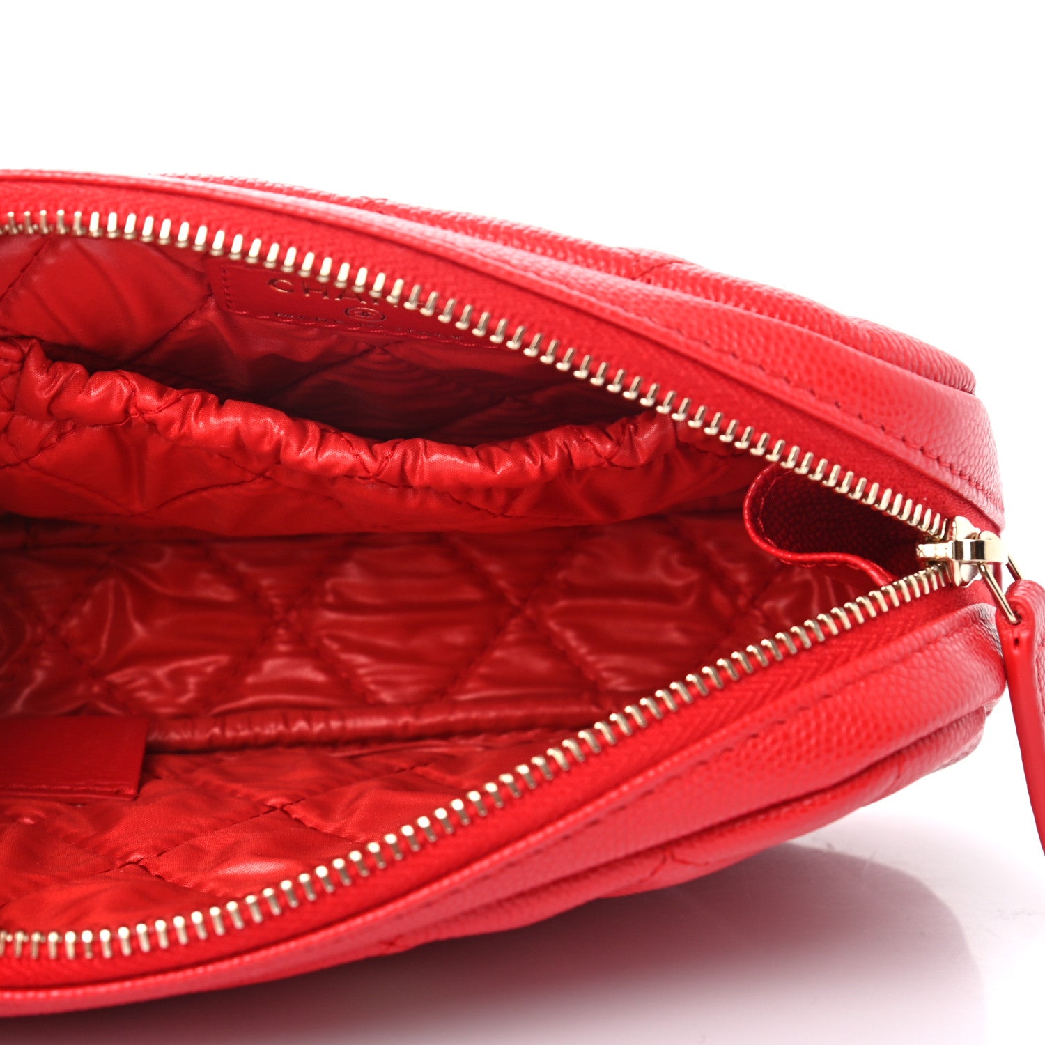 Chanel Caviar Quilted Small Curvy Pouch Cosmetic Case Red 5 of 7
