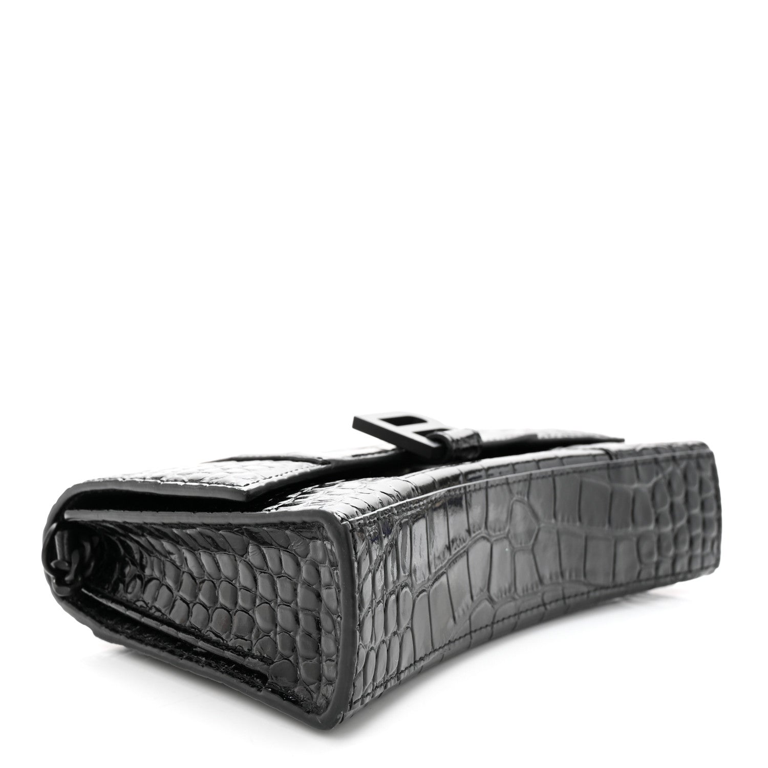 Balenciaga Shiny Calfskin Monochrome Crocodile Embossed Small Hourglass Evening Chain Bag Black 4 of 12